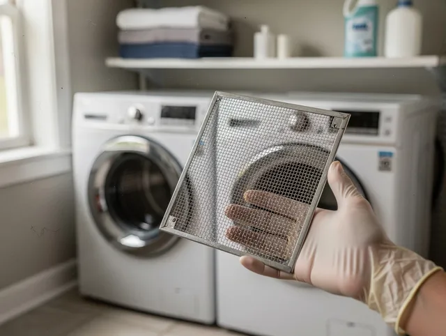 Lehigh Acres Dryer Vent Cleaning specialist performing detailed lint trap cleaning service in Lehigh Acres