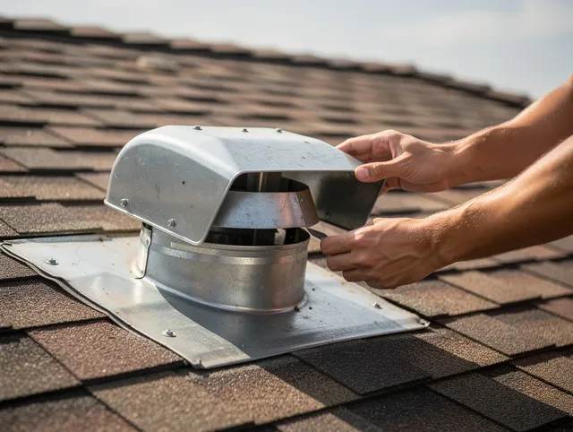 Lehigh Acres Dryer Vent Cleaning certified technician safely cleaning a roof-mounted dryer vent in Lehigh Acres