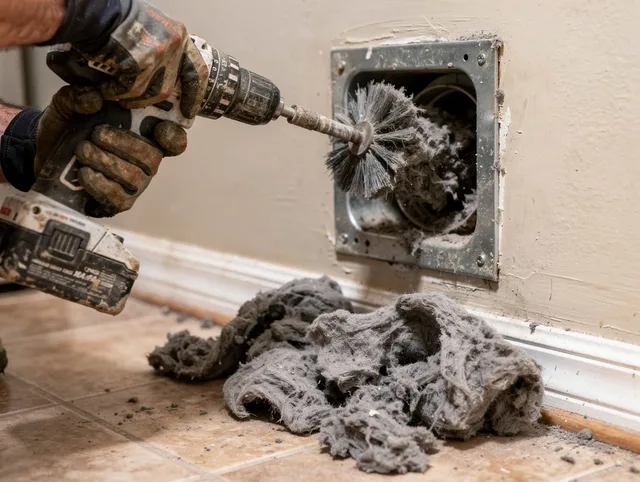 Certified Lehigh Acres Dryer Vent Cleaning technician performing dryer vent cleaning in Lehigh Acres